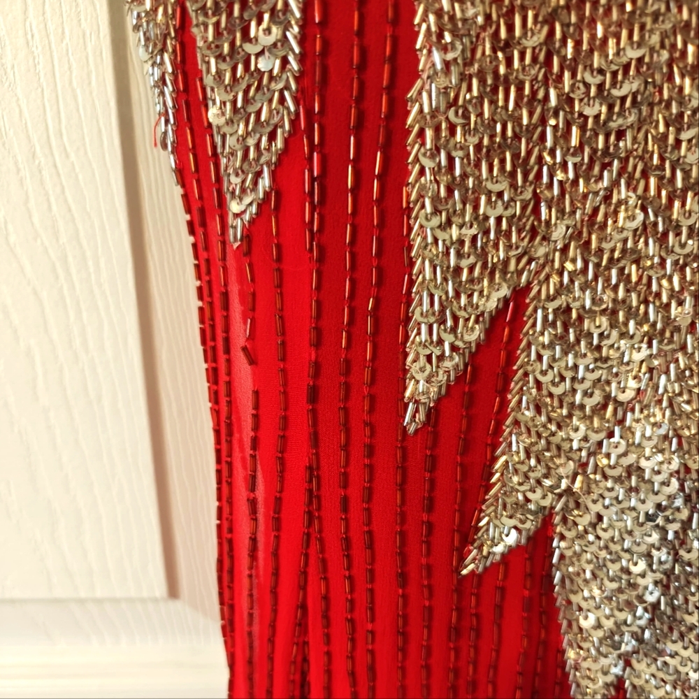 100% Hand Beaded Red Gown With Slit - Picture 11 of 12